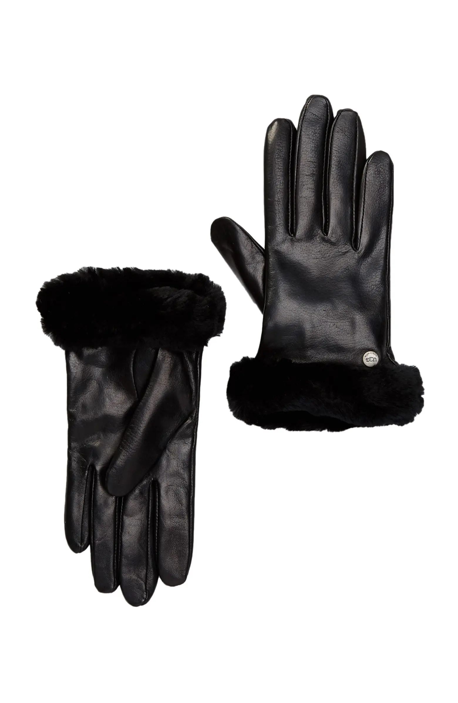 Genuine Dyed Shearling Trimmed Leather Gloves | Nordstrom Rack