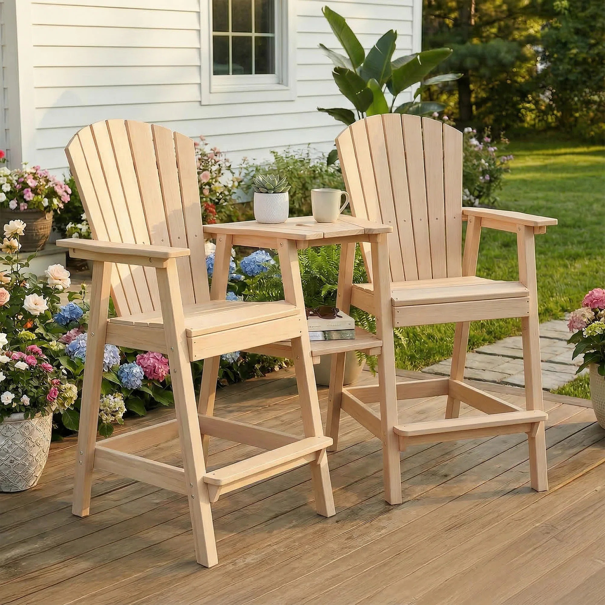 HDPE Tall Adirondack Chair Set with Removable Double Trays (Set of 2) | Wayfair North America