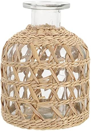 YARNOW Rustic Glass Bottle Vase Rustic Farmhouse Decorative Glass Vase Rattan Wire Wrapped Flower Va | Amazon (US)