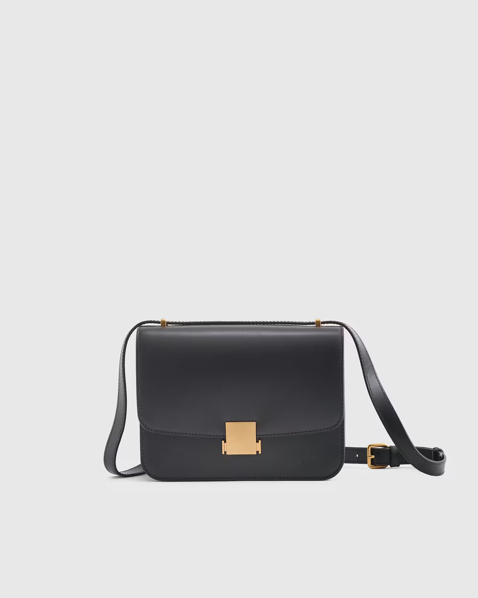 Italian Leather Box Shoulder Bag in Black | Quince