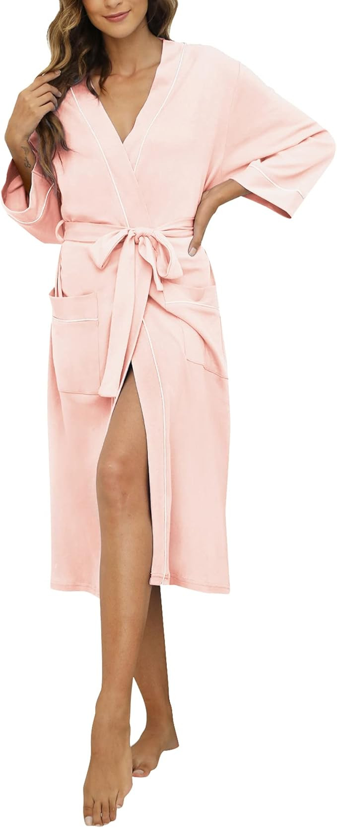 HEARTNICE Womens Cotton Robe, Soft Kimono Spa Knit Bathrobe Lightweight Long | Amazon (US)