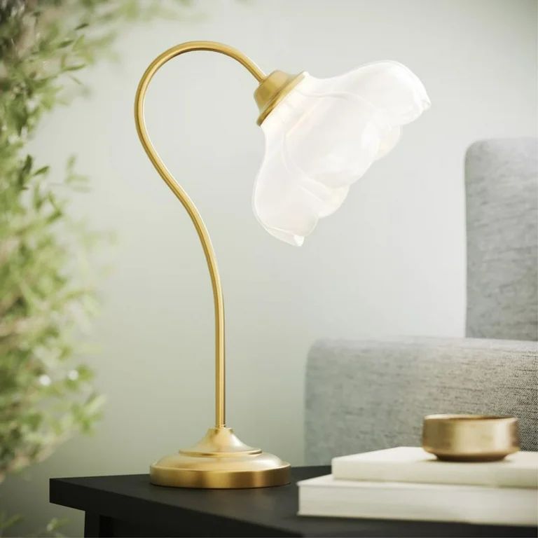 Beautiful 19" x 12" Glass Petal Shade Table Lamp with Gold Metal Base by Drew Barrymore | Walmart (US)