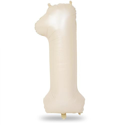 40 Inch Beige Number 1 Balloon for 1st Birthday Decoration, Large Self Inflating Cream Foil Number Balloons 0-9 for Boys Girls, White Sand 1 Helium Balloons for Women Men Party Anniversary Supplies | Amazon (US)