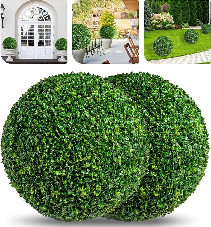 19 Inch Artificial Plant Topiary Ball Set of 2 Green Boxwood Balls with 8 Layers Leaves UV Protec... | Amazon (US)