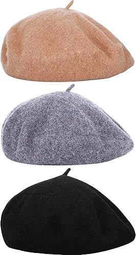 3 Pieces Beret Hat French Style Beanie Cap Solid Color Winter Hat for Women and Girls Casual Use | Amazon (US)