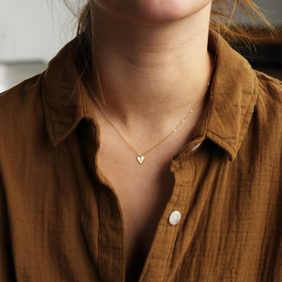 ABBY NECKLACE Engraved Heart Necklace, Personalized Necklace, Kids Initial, Custom Jewelry, Lette... | Etsy (US)