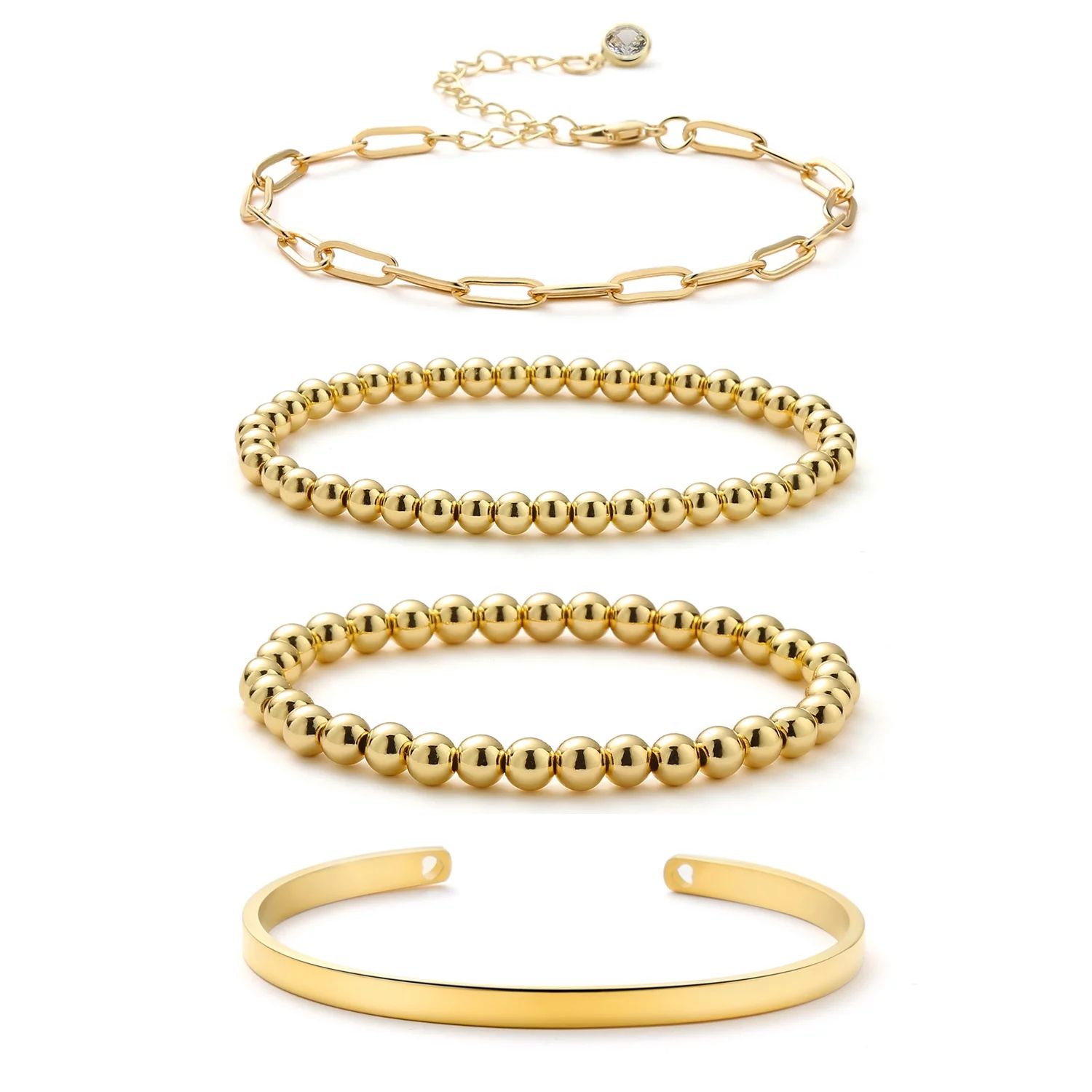 XIJIN 4Pcs Gold Beaded Bracelets for Women Stretch Bead Ball Bracelet Set - Walmart.com | Walmart (US)