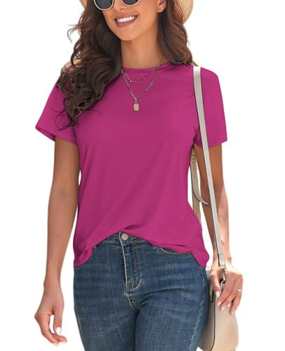 KevaMolly Basic Rosy T Shirts for Women UPF 50+ Short Sleeve Casual Solid Summer Tops Trendy Solid Loose Fit Tshirt XL | Amazon (US)