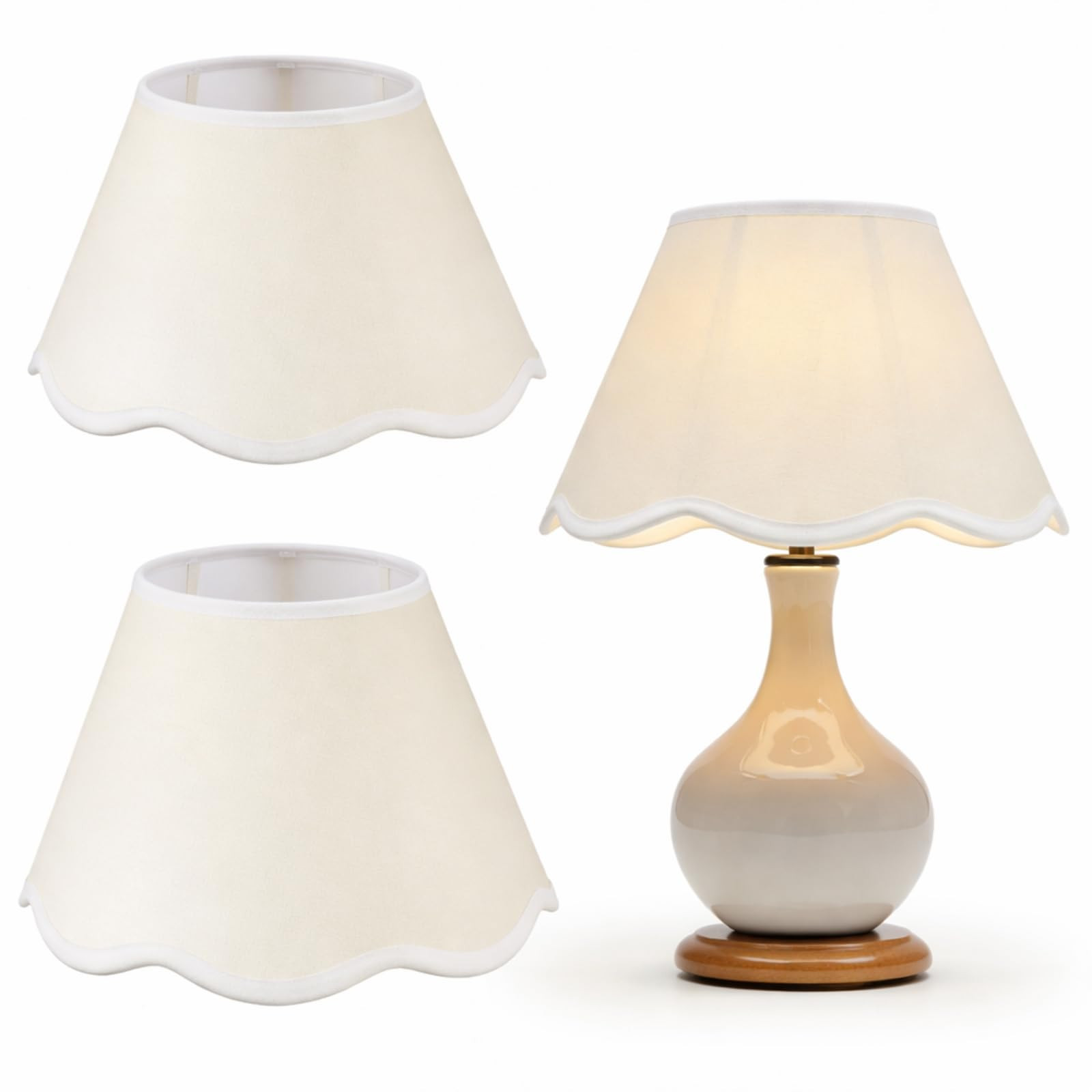 VIHOSE Beige 9.4'' Bottom x 5.9'' High x 5.1'' Top Set of 2 Lamp Shade with Petal Edge, Fabric Sc... | Amazon (US)