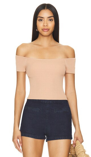 525 Kristin Off The Shoulder Top in Beige. - size S | Revolve Clothing (Global)