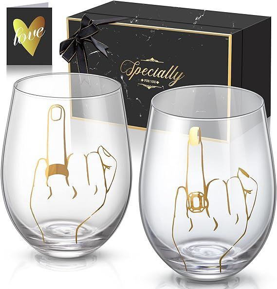 GEMTEND Engagement Gifts for Couples, Ring Finger Wine Glass, Bride and Groom Gifts, Funny Weddin... | Amazon (US)