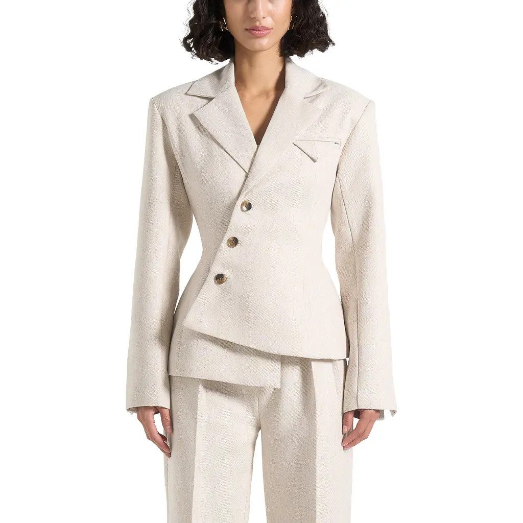 Manière De Voir Thalia Tailored Asymmetric Double Breasted Blazer in Light Beige at Nordstrom, Size 0 | Nordstrom