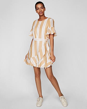 Striped Wrap Front Dress | Express