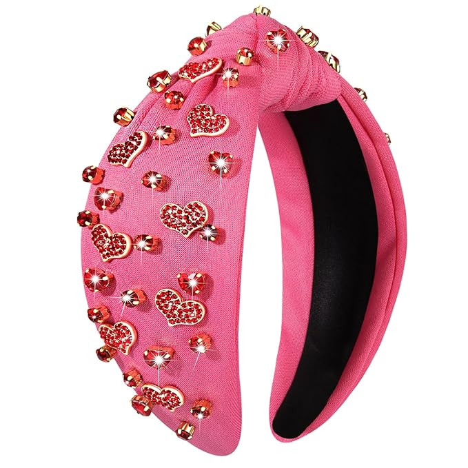 NVENF Valentine’s Day Headband for Women Love Heart Headband Jeweled Crystal Rhinestone Knotted... | Amazon (US)