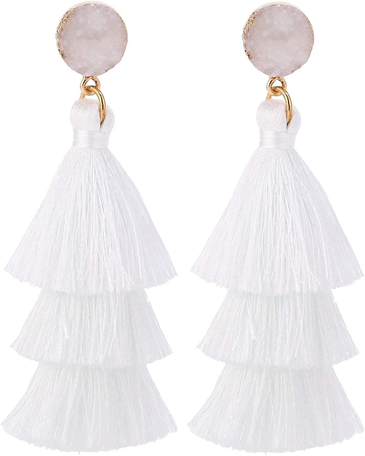 LEGITTA Tassel Earrings Layered Tiered Linear Drop Fashion Trending Earrings | Amazon (US)