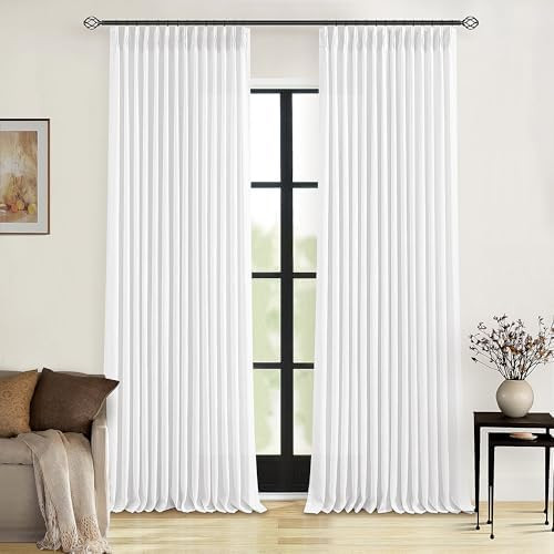 Pleated Linen White Curtains 96 Inches Long 2 Panels Set for Living Room Bedroom Neutral Farmhous... | Amazon (US)