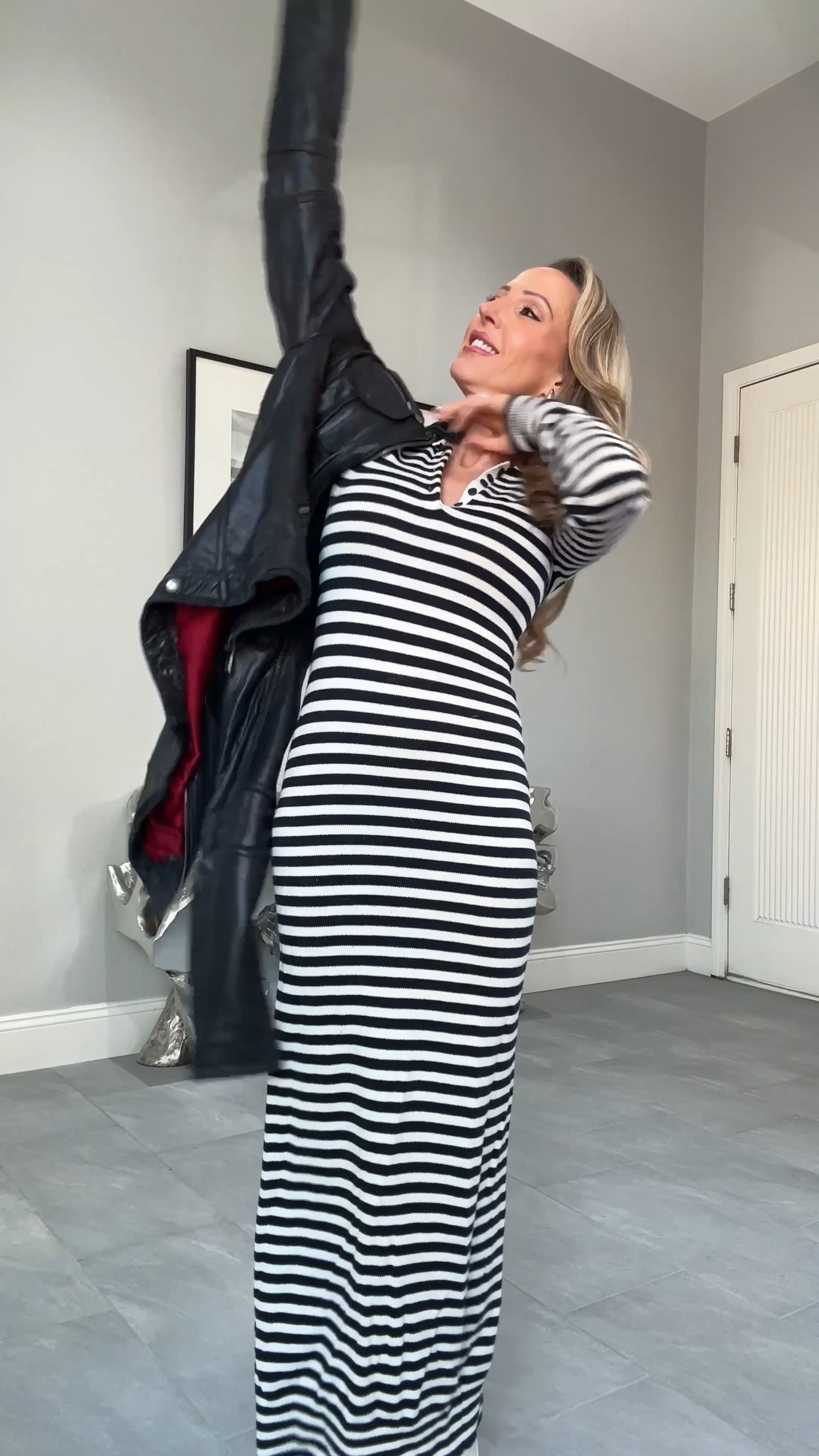 Fall outfit that will also work for a winter outfit : polo dress, stripe maxi dress, stripe sweater dress. I’ve styled it with everything from white sneakers to ankle boots and add a leather moto jacket as it gets colder 🍂 

#LTKSeasonal #LTKStyleTip #LTKVideo