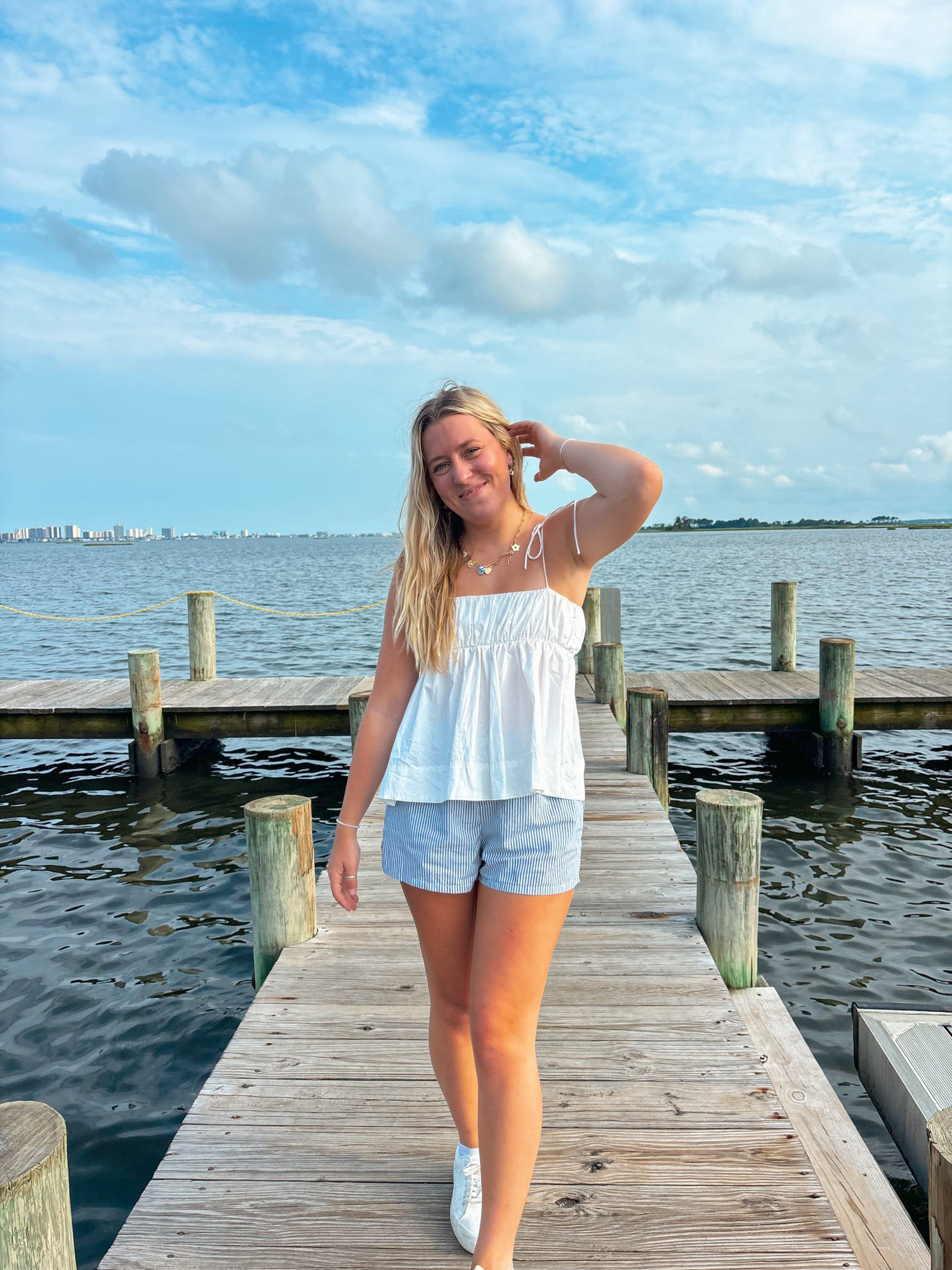 coastal striped shorts summer outfit