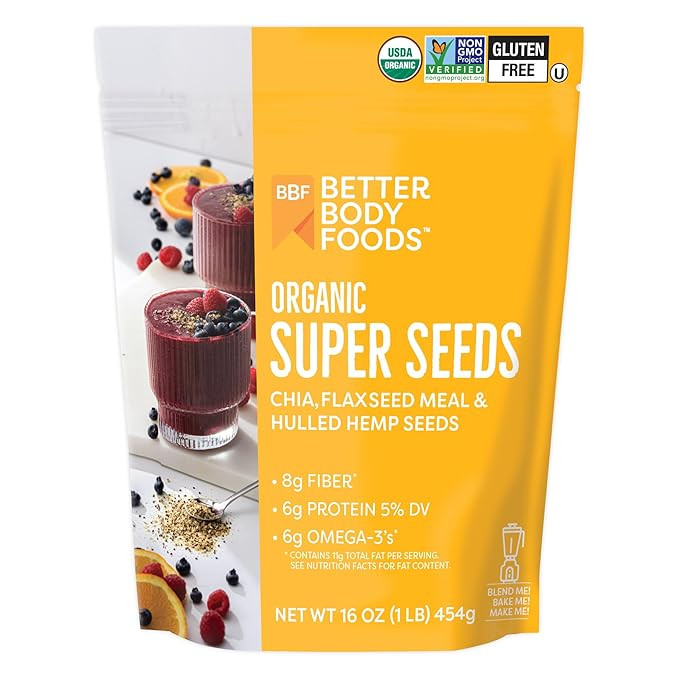BetterBody Foods Superfood Organic Super Seeds - Blend of Organic Chia Seeds, Milled Flax Seed, H... | Amazon (US)