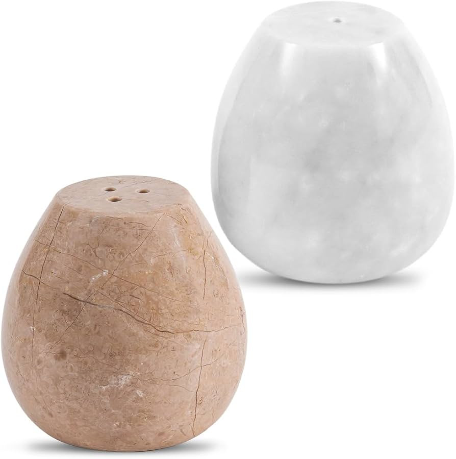 Earthen Crafts Marble Salt and Pepper Shakers Set Of 2 White & Beige 2.3 Inches Refillable Cute S... | Amazon (US)