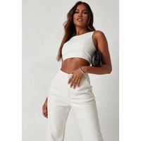 Dani Michelle X Missguided White Faux Leather Racer Crop Top | Missguided (US & CA)
