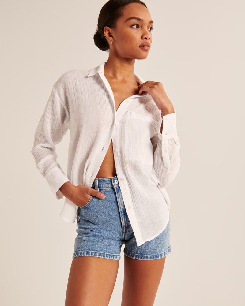 Oversized Beachy Gauze Textured Shirt | Abercrombie & Fitch (US)