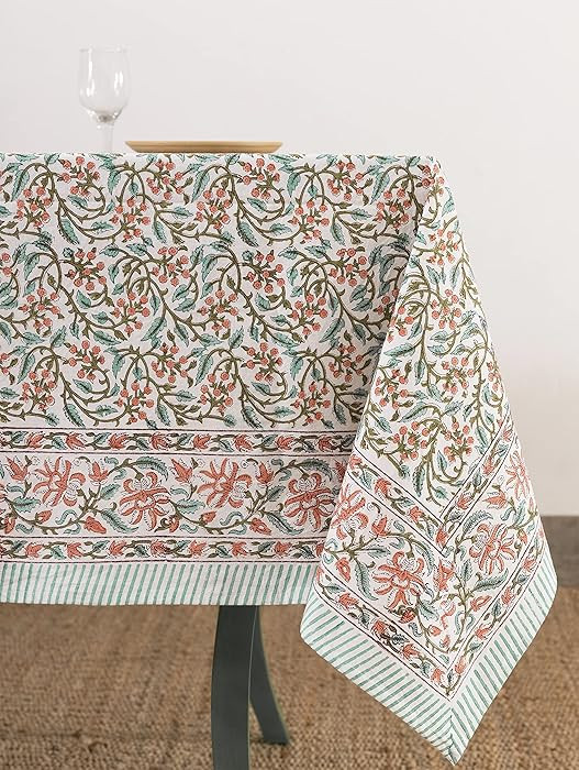 Labhanshi Indian Handblock Print Floral 100% Cotton Canvas Rectangle Table Cloth|72x108 Inch 8-Se... | Amazon (US)