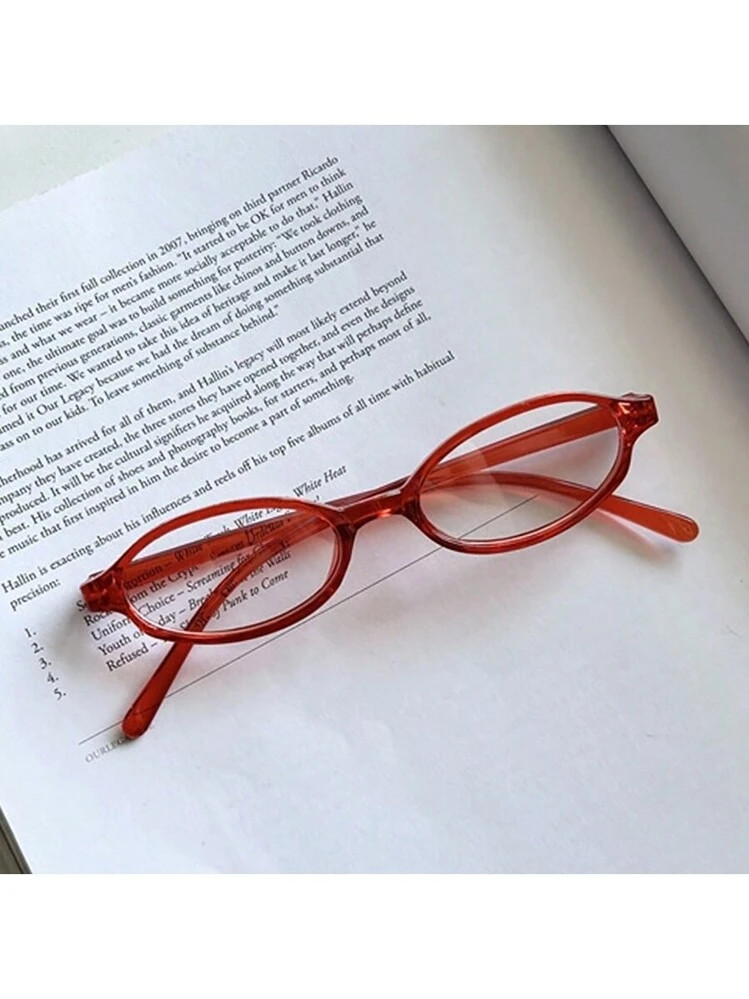 1pc Y2K Style See Through Red Decor Glasses, Japanese Small Oval Frame Eyeglasses | SHEIN