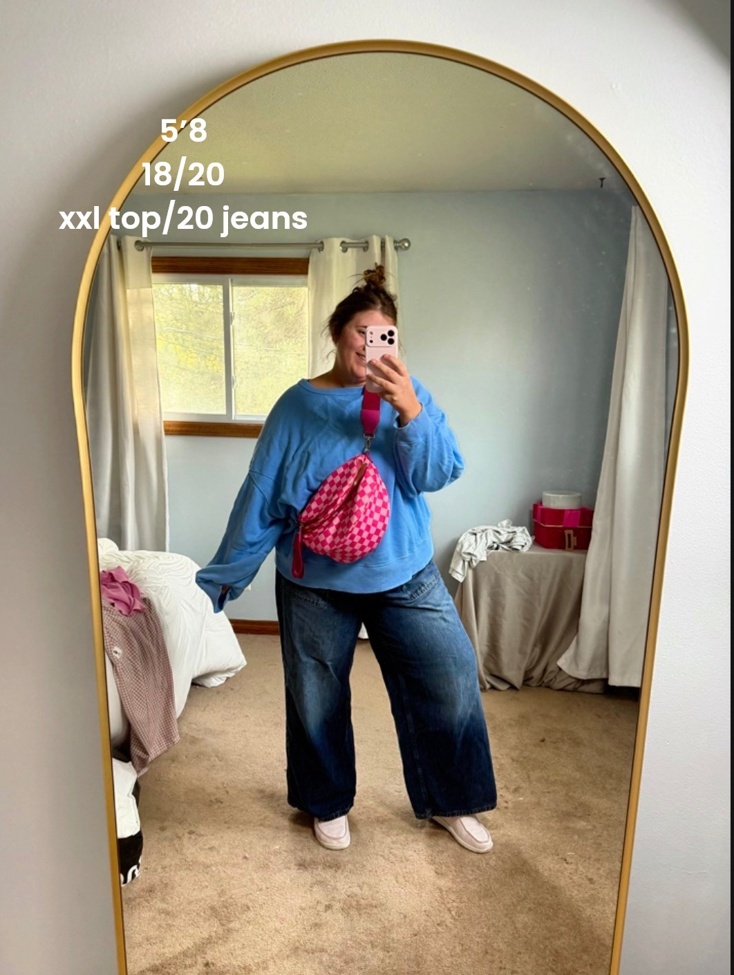 comfy & easy plus size OOTD as a size 18/20. I love adding pops of color as a form of dopamine dressing 🩷🩵 I’m wearing my fav jeans from Old Navy that are so flattering with the front pockets in a size 20, an oversized aerie Crewneck that I love in size xxl, my comfy hey dudes, & my checkered pink bag 🩷

#LTKootd #LTKSaleAlert #LTKPlusSize