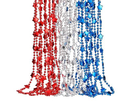 21Pcs 4th-of-July-Necklaces Independent-Day Patriotic Star Shaped Necklace Red-White-Blue Necklace for Adults Party Favors Accessories | Amazon (US)