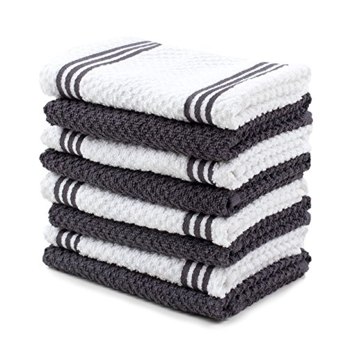 Sticky Toffee Cotton Terry Kitchen Dishcloth Towels, 8 Pack, 12 in x 12 in, Brown Stripe | Amazon (US)