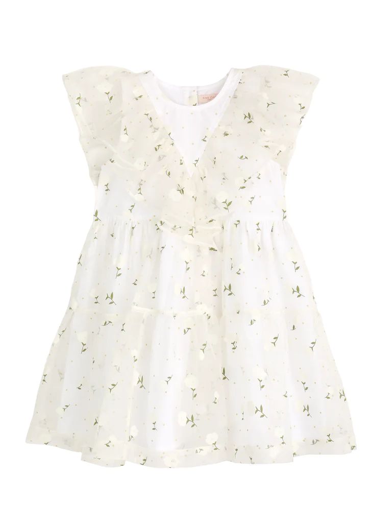 OTM Exclusive: Girls Raphaela Dress in White Flower Toss | Over The Moon Gift