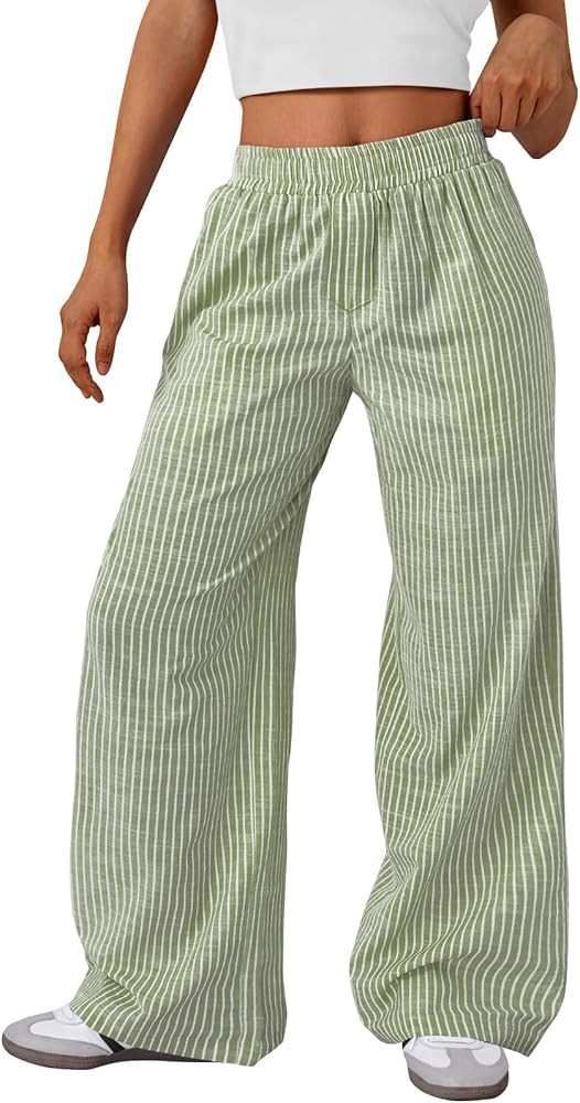 Trendy Queen Womens Striped Pants Linen Wide Leg Trousers Casual Slacks Fall Fashion Y2k Outfits ... | Amazon (US)