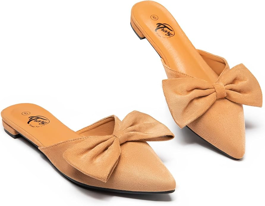 Trary Mules for Women Flats Comfortable, Bow Pointed Toe Womens Mules, Flats Mules Shoes for Wome... | Amazon (US)