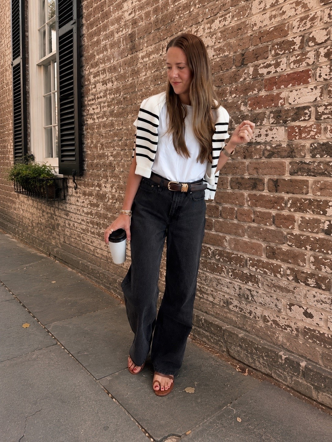 Easy summer-to-fall outfit formula 🤍

White tee + black wide-leg jeans + striped sweater + brown sandals. An easy transitional outfit for August and early fall when it’s still warm but you’re ready for fall style.

#LTKSeasonal #LTKStyleTip #LTKFallStyle #LTKDenim #LTKClassicStyle

#LTKgrwm #LTKSeasonal #LTKootd