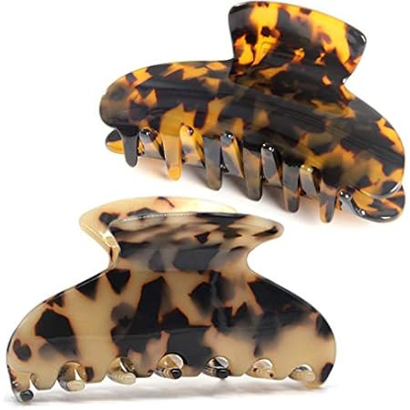 2PCS Hair Claw Banana Clips tortoise Barrettes Celluloid French Design Barrettes celluloid Leopar... | Amazon (US)