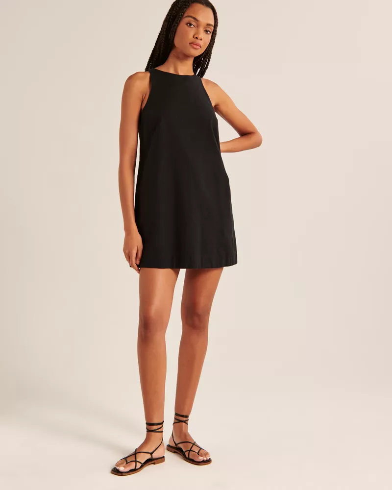 High-Neck Linen-Blend Mini Dress curated on LTK