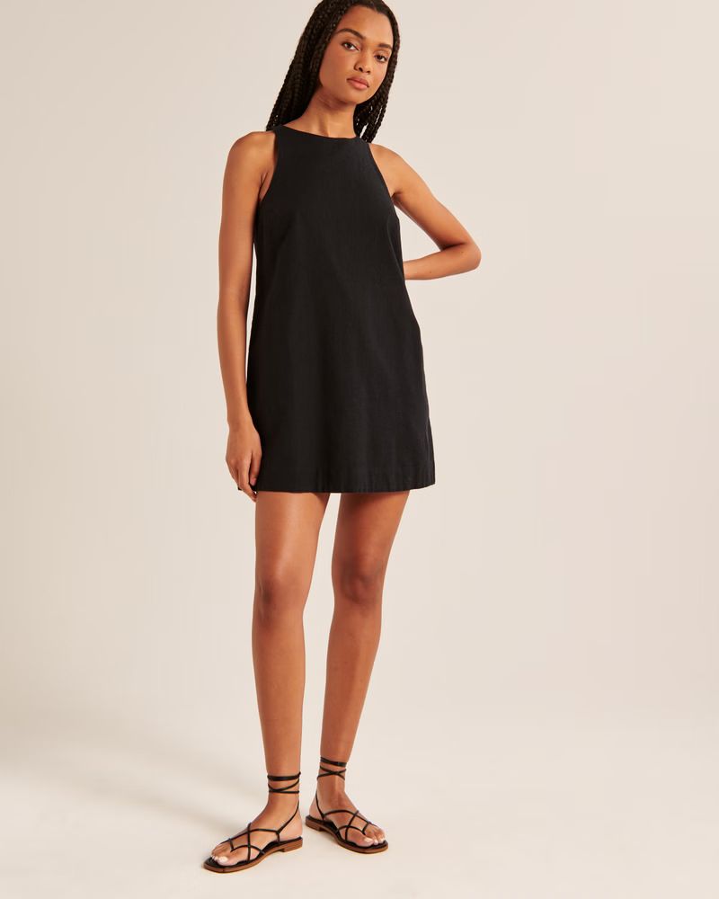 High-Neck Linen-Blend Mini Dress | Abercrombie & Fitch (US)