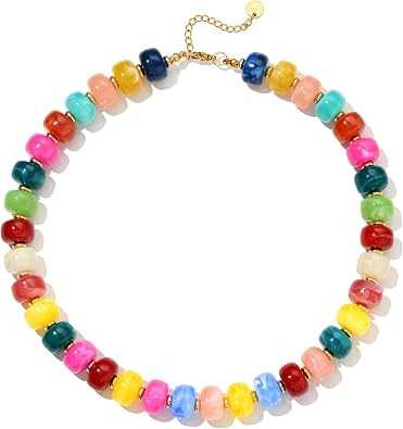 Boho Colorful Chunky Beaded Necklace for Women Trendy Resin Statement Choker Necklaces Summer Bea... | Amazon (US)