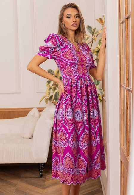 Exotic Garden Cutwork Embroidery Midi Dress | Chicwish