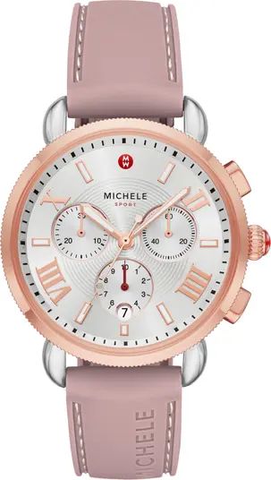 MICHELE Sporty Sport Sail Chronograph Watch Head with Silicone Strap, 38mm | Nordstrom | Nordstrom
