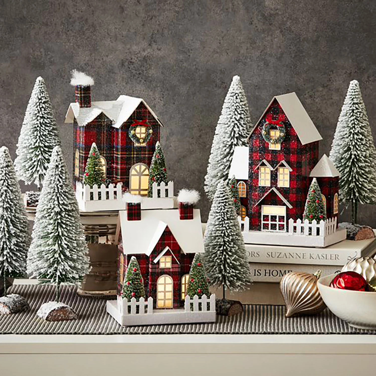 Member's Mark Pre-Lit Red Plaid Village, 9 pc. | Sam's Club