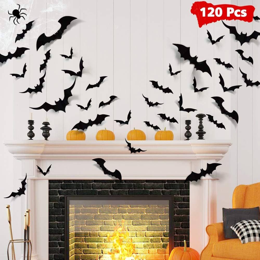 LUDILO 120pcs Bats Halloween Decoration: Halloween Bats Wall Décor Bats Stickers Wall Decals PVC... | Amazon (US)