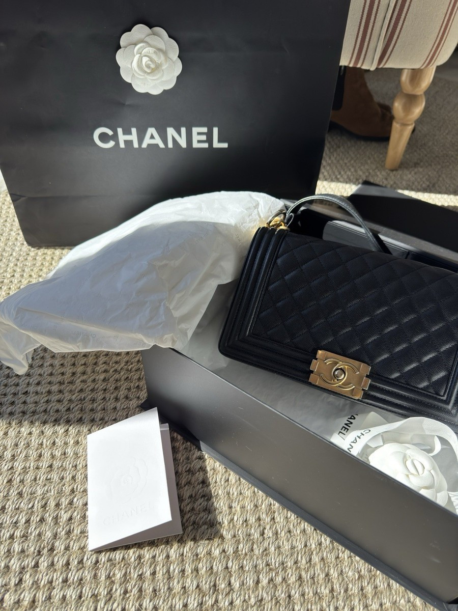 Chanel Black Medium Boy Bag in Caviar Leather with Brushed GoldHardware | eBay UK