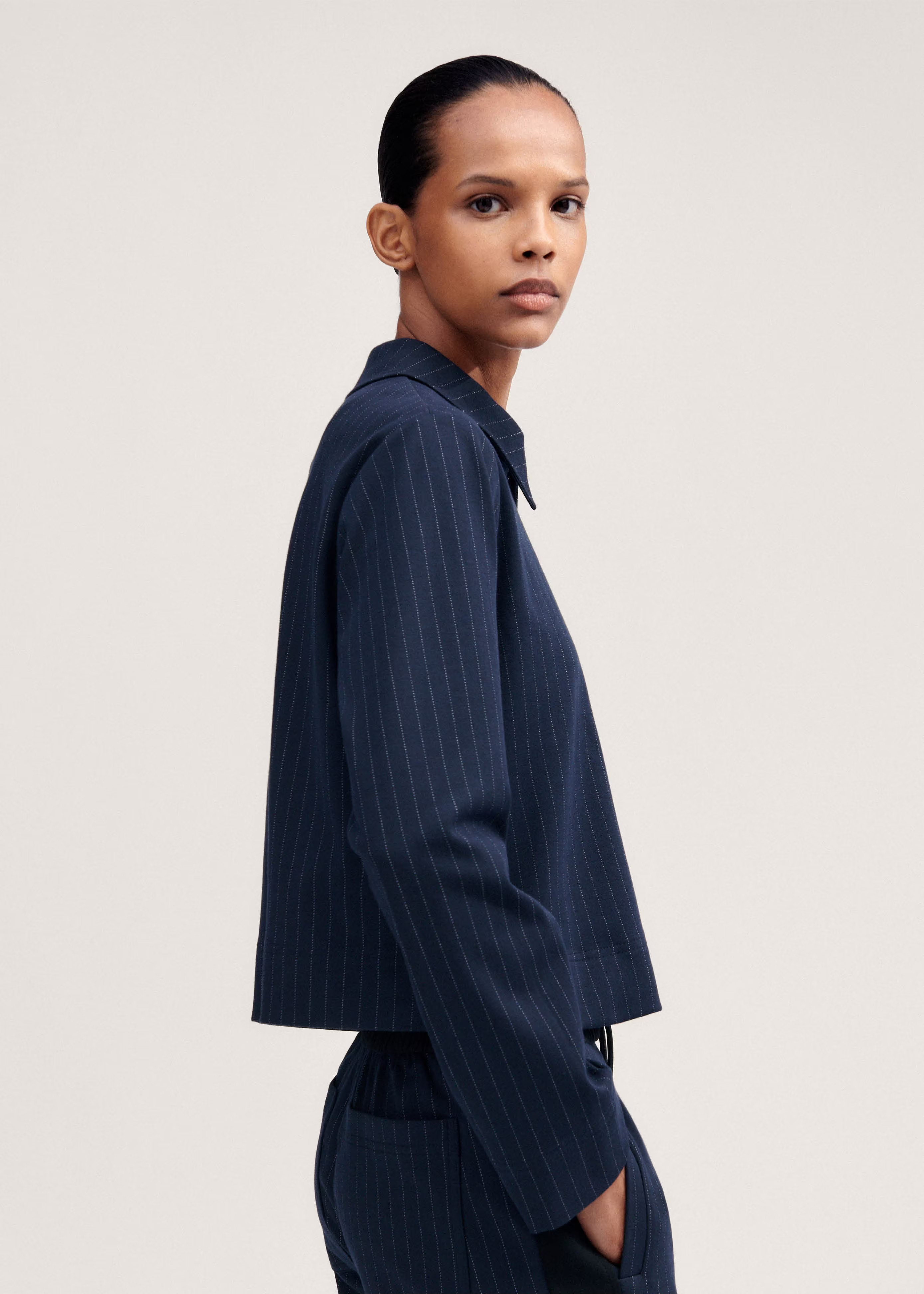Travel Tailoring Pinstripe Box Top Pinstripe Ponte-Jersey Tailoring | ME+EM Global (Excluding US)