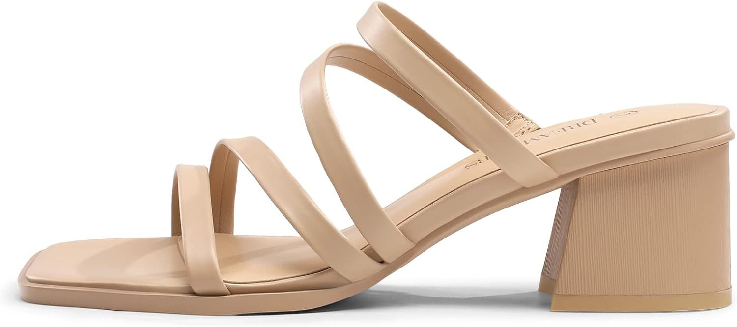 DREAM PAIRS Women's Strappy Heels Block Open Toe Low Heel Chunky Mules Sandals Dress Shoes | Amazon (US)