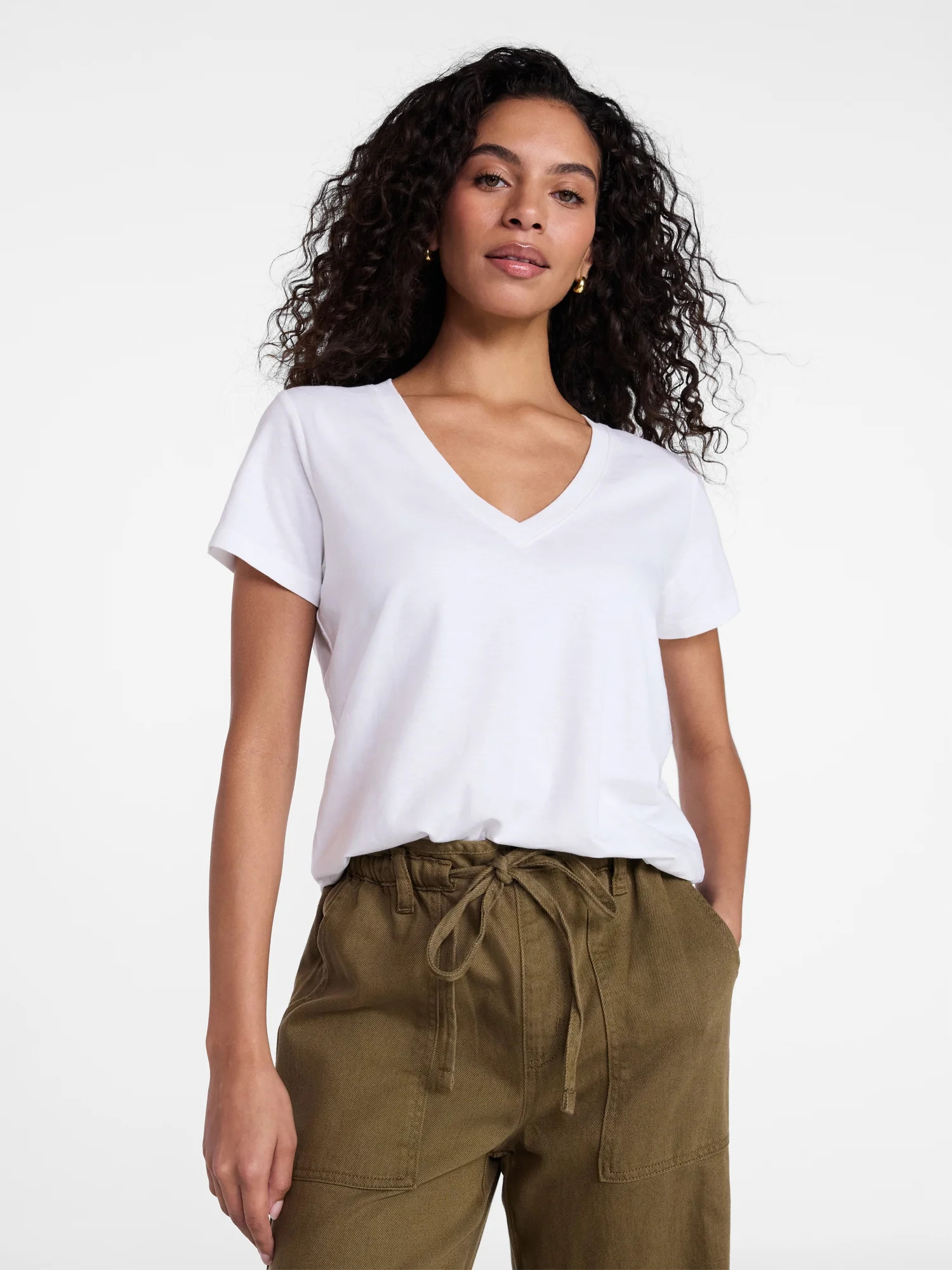 Time and Tru Women's V-Neck Slub Tee with Short Sleeves, Sizes XS-XXXL | Walmart (US)