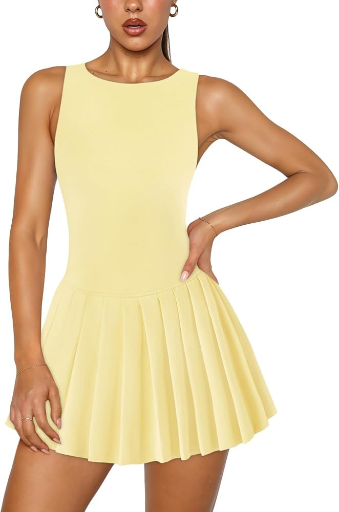 Hragc Women's Pleated Tennis Dresses for Women Sleeveless Backless Mini Dress with Built in Short... | Amazon (US)
