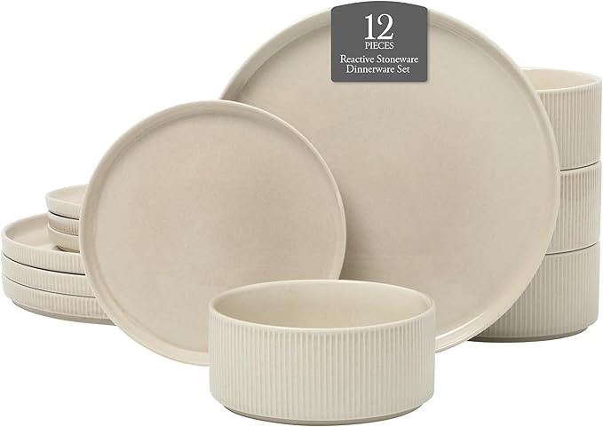 Gibson Elite Solana Coast 12 Piece Stoneware Reactive Glaze (Service for 4) Ceramic Plates and Bo... | Amazon (US)