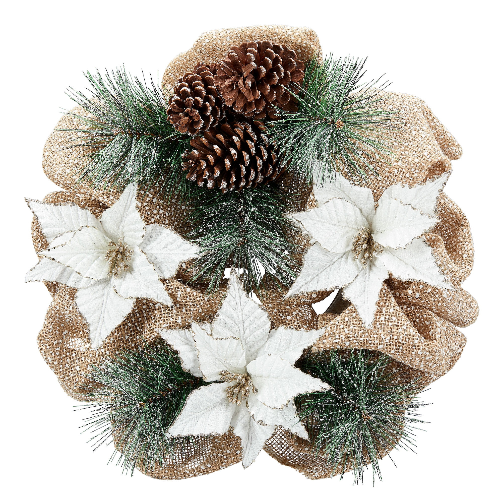Holiday Time 20-inch Pine Straw Christmas Wreath, Christmas Poinsettia - Walmart.com | Walmart (US)